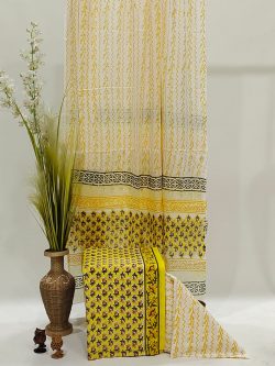 Small booty print Unstitched soft mulmul dupatta cotton suit in pear green color