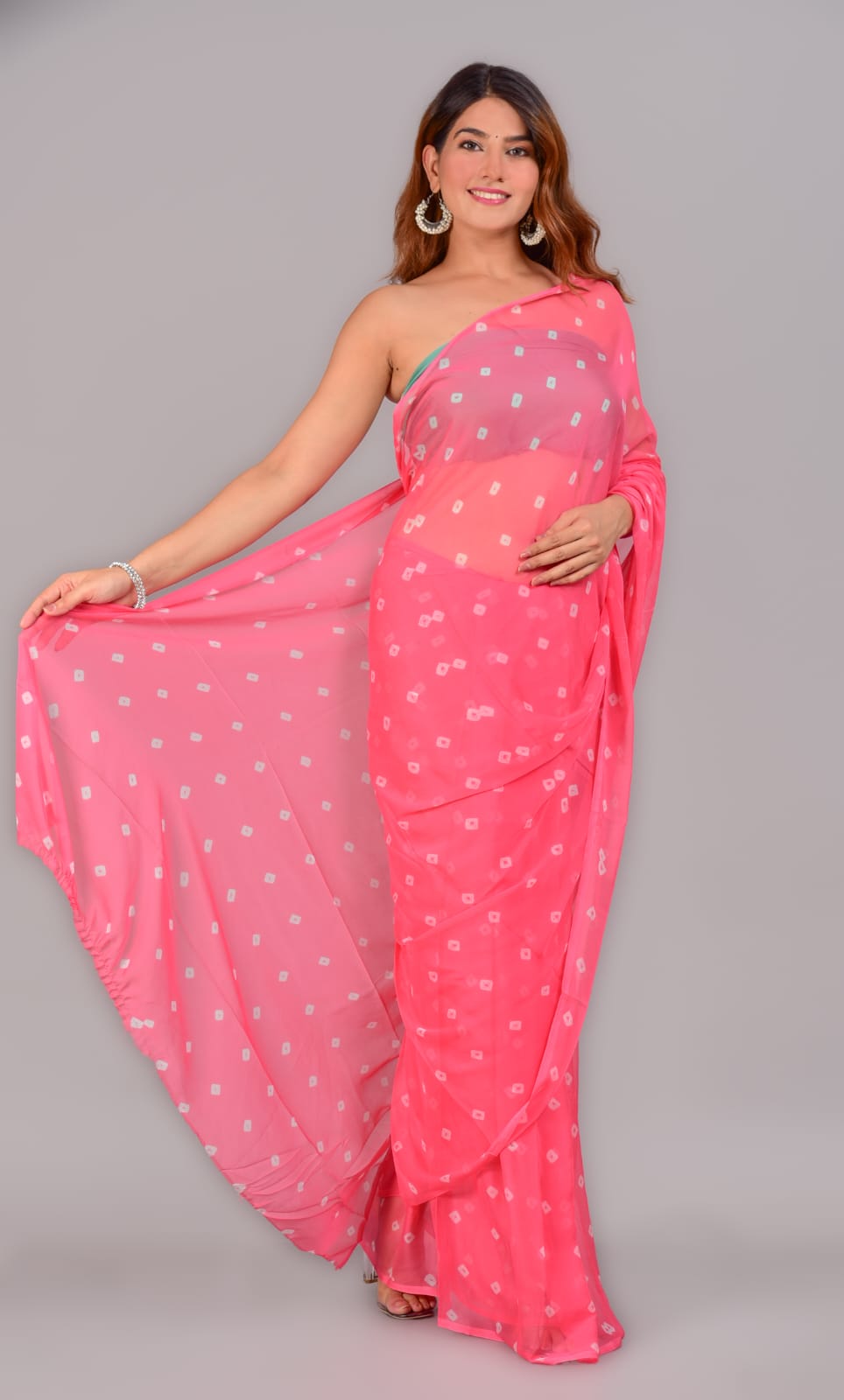 Raspberry bandhej printed chiffon saree online