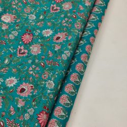 Beautiful blue green floral print cotton running material