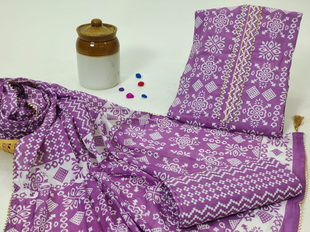 Purple affair cotton dupatta embroidery suit punjabi