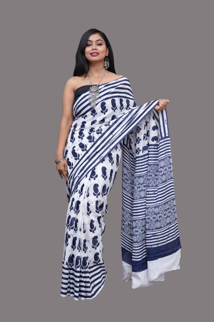 Indigo dabu cotton printed ladies saree