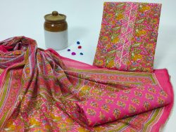 Hippie pink hand block print cotton dupatta embroidered salwar kameez online