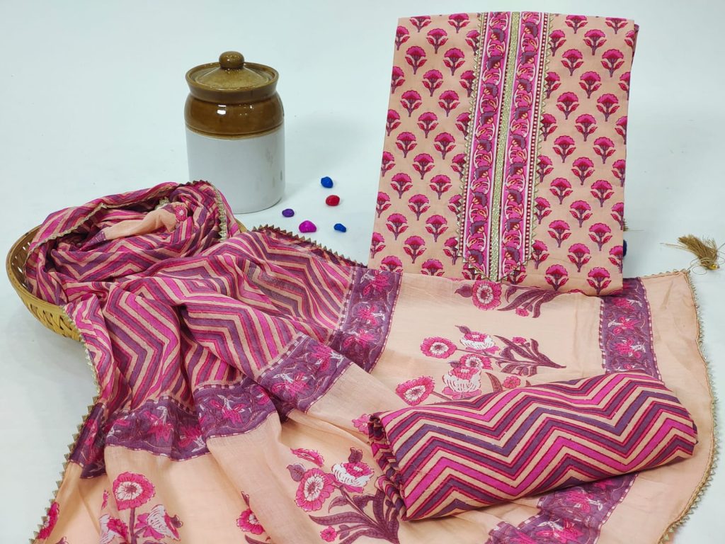 Rodeo dust hand block print cotton dupatta embroidered salwar kameez online