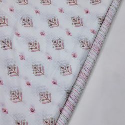 White Khadi print cotton running fabric