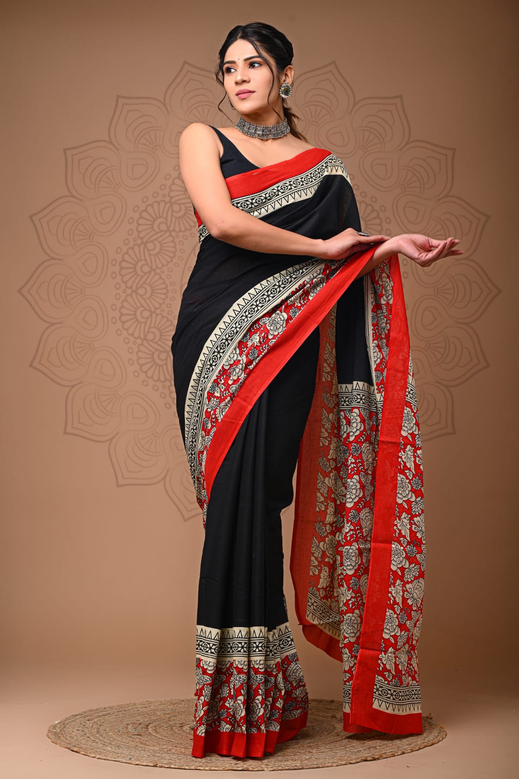 Black and red cotton saree collection