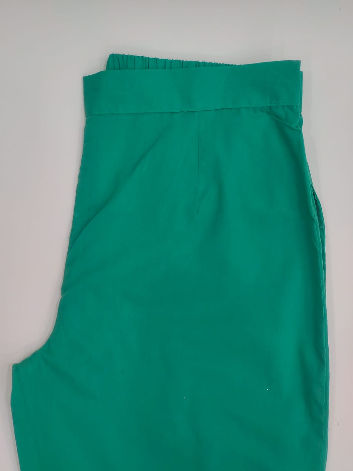 Teal green Pure cotton straight fit scallop pant