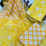 Aureolin cotton printed salwar suit material with chiffon dupatta