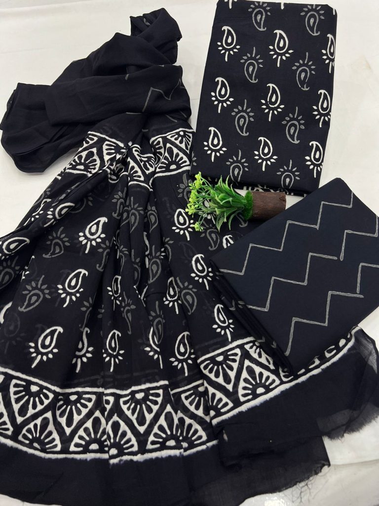 Black cotton dress material with cotton dupatta