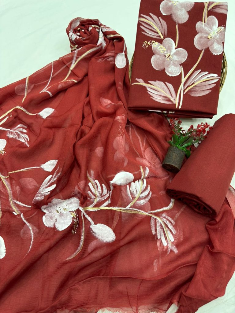 Cardinal cotton churidar dresses with chiffon dupatta