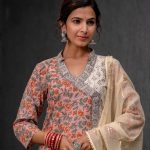 Stitched Brink Pink printed cotton dress material with lace work kota doria dupatta