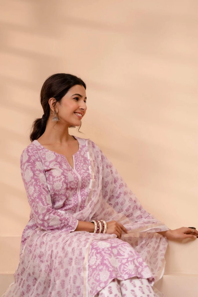 Stitched Flamingo Pink Kota Doria Dupatta Salwar Suits For Office Wear