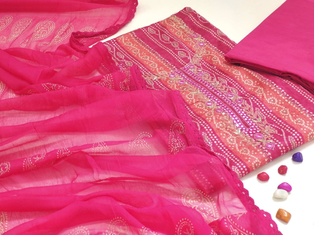 Hot pink heavy punjabi work party wear ladies salwar suit