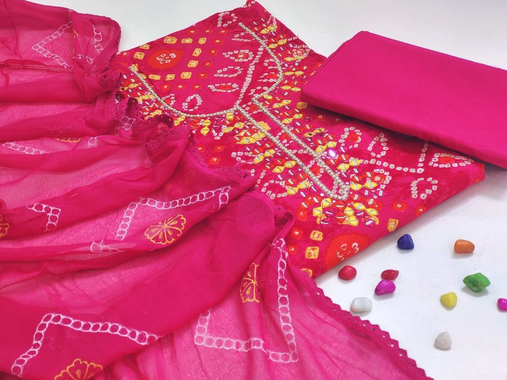 Philippine pink rajasthani print hand work party wear suit for ladies