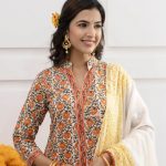 Readymade Amaranth Floral Print Suit Cotton Material Online With Mulmul Dupatta