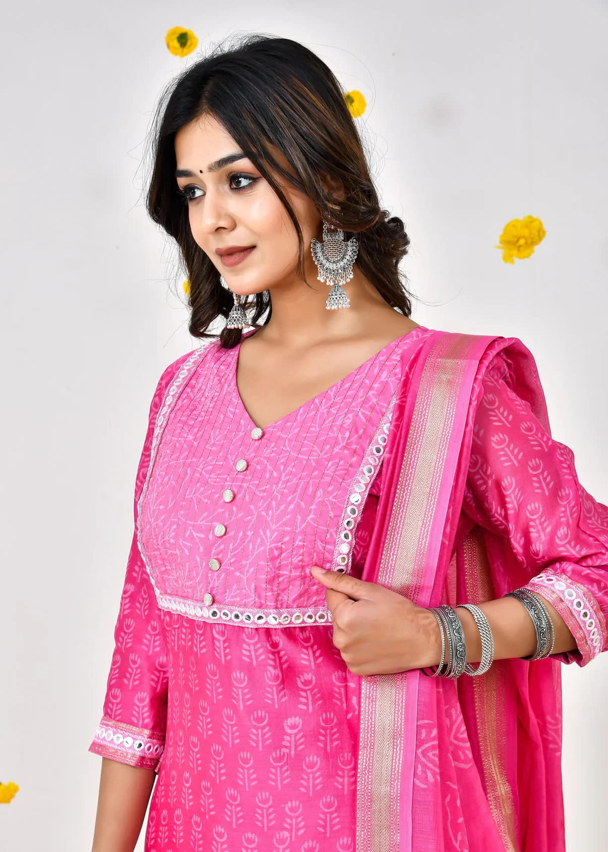 Can Can Pink Maheshwari Party Wear Salwar Suit with Hand Block Dupatta - Get Yours Now!