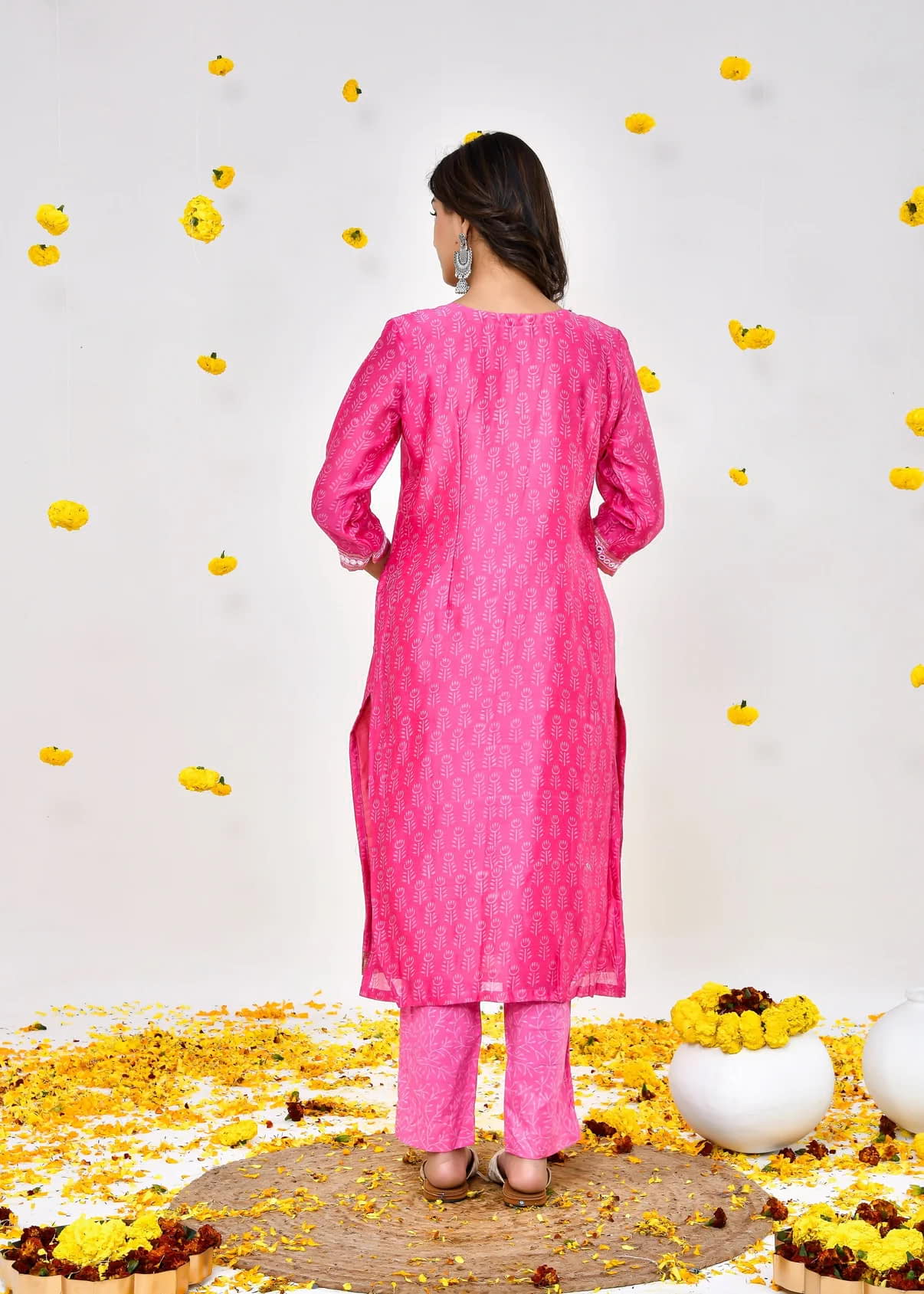 Can Can Pink Maheshwari Party Wear Salwar Suit with Hand Block Dupatta - Get Yours Now!