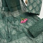Emerald Green Cotton Suit with Jaipur Hand Block Print & Chiffon Dupatta