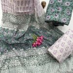 Lavender Floral Cotton Suit with Sea Green Chiffon Dupatta