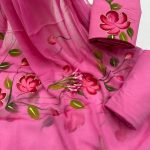 Pink Summer Breeze Cotton Suit with Hand Brush Painted Chiffon Dupatta